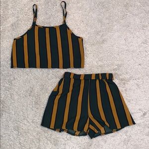 Green, Yellow Crop Tank and Shorts Set